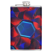 赤い曲線が重なり合う青い六角形 フラスク (正面)