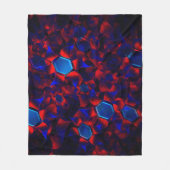 赤い曲線が重なり合う青い六角形 フリースブランケット (正面)