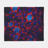 赤い曲線が重なり合う青い六角形 フリースブランケット (正面(横))