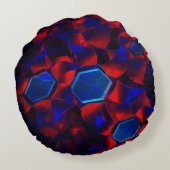 赤い曲線が重なり合う青い六角形 ラウンドクッション (裏面)