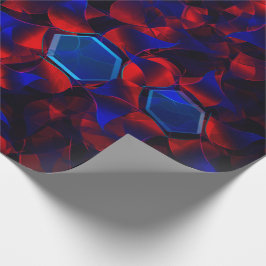 赤い曲線が重なり合う青い六角形 ラッピングペーパー