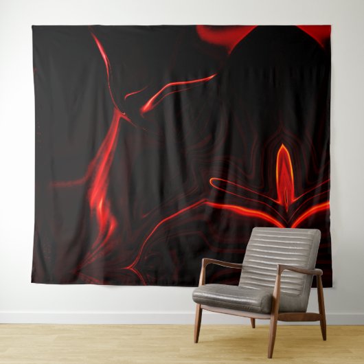 赤い曲線または最も暗い赤い背景の起伏 タペストリー (インサイチュ(横))