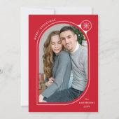 赤い曲線フレームのスノーフレーク写真 シーズンカード (正面)