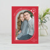 赤い曲線フレームのスノーフレーク写真 シーズンカード (スタンド正面)