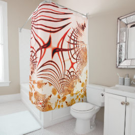 赤い曲線状のトレースを交差させ、エージングエフェクトを適用 シャワーカーテン