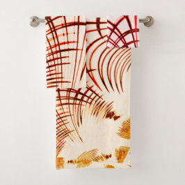 赤い曲線状のトレースを交差させ、エージングエフェクトを適用 バスタオルセット