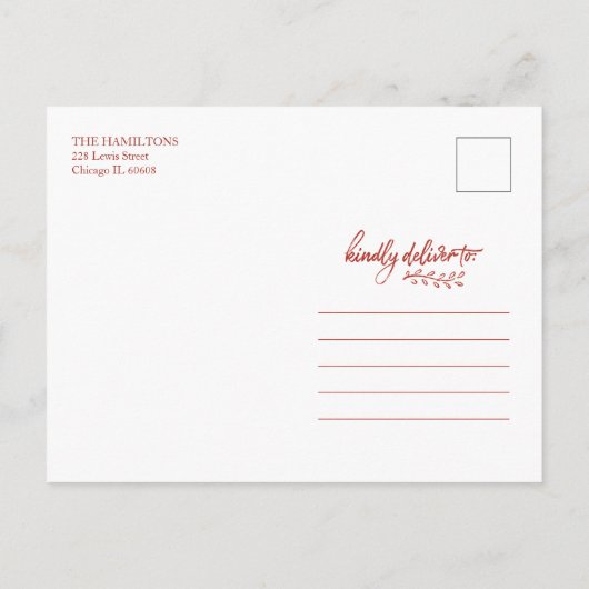 赤い書道の写真と明メリーるいクリスマス ポストカード (裏面)