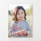 赤い書道はっきりしたスクリプト休日のフォトカード 三つ折り招待状 (カバー)