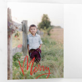 赤い書道はっきりしたスクリプト休日のフォトカード 三つ折り招待状 (内部最初)