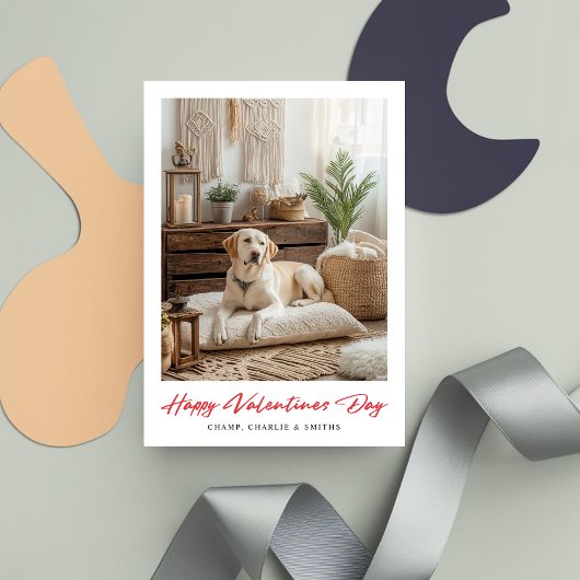 赤い書道バレンタインデー犬2フォトカード シーズンカード