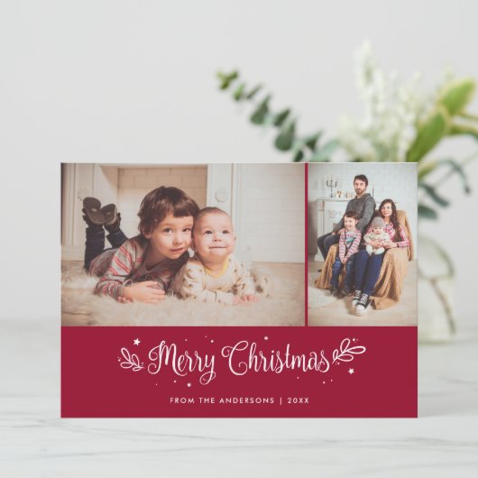 赤い書道メリークリスマスフォトカード シーズンカード (スタンド正面)