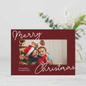 赤い書道メリークリスマスフォトモダンー シーズンカード (スタンド正面)