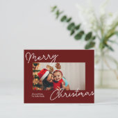 赤い書道メリークリスマスフォトモダンー シーズンポストカード (スタンド正面)