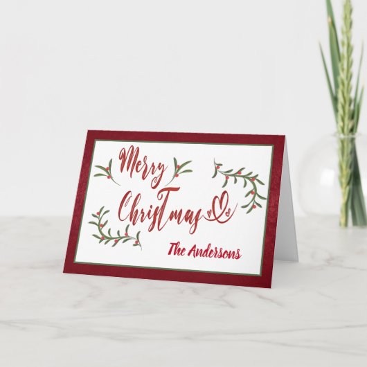赤い書道メリークリスマスホリー シーズンカード (正面)
