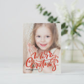 赤い書道モダンメリークリスマスフォト シーズンポストカード (スタンド正面)