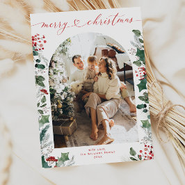 赤い書道写真ミニマルクリスマスカード シーズンカード