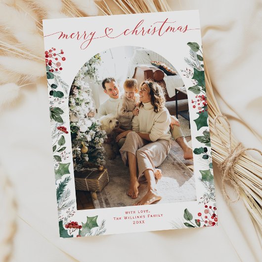 赤い書道写真ミニマルクリスマスカード シーズンカード