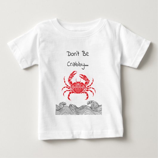 赤い曼荼羅のカニと波のTシャツ ベビーTシャツ (正面)