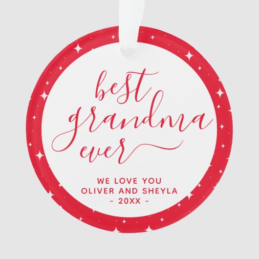 赤い最高のおばあちゃん今まで台本スターの写真をバック オーナメント (正面)