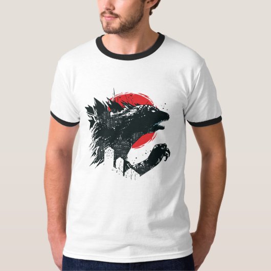 赤い月と怪獣のシルエット Tシャツ (正面)