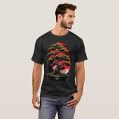赤い月と日本盆栽 Tシャツ (正面フル)