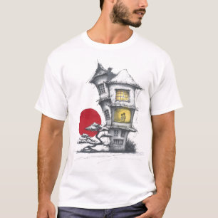 赤い月に浮かぶ魔法の家 Tシャツ