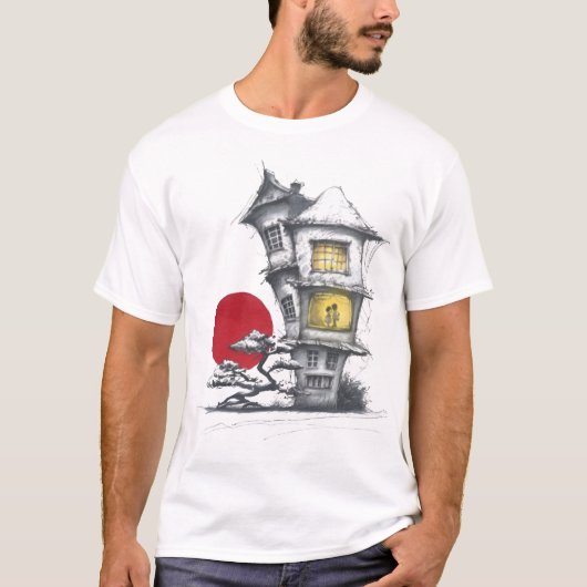 赤い月に浮かぶ魔法の家 Tシャツ (正面)