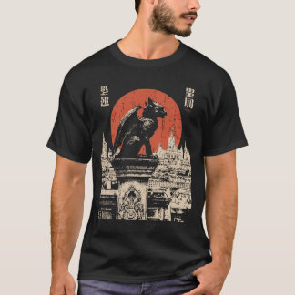 赤い月のあるガーゴイルの守護者ゴシック市街地r tシャツ