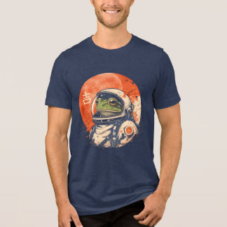 赤い月を背景にしたレトロ宇宙カエル トライブレンドTシャツ