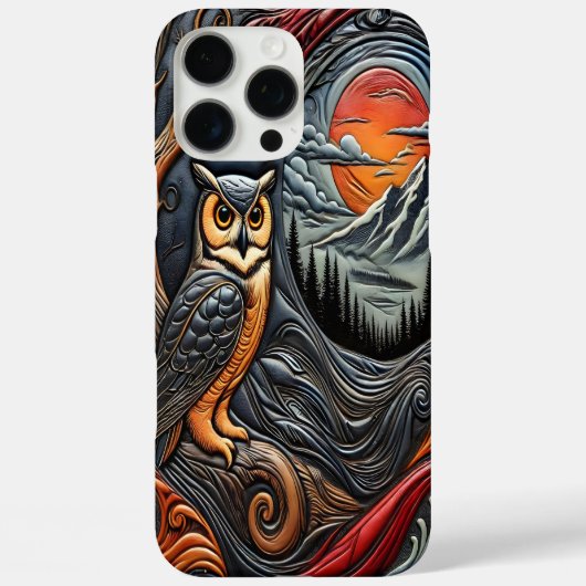 赤い月光の下の木に止まるフクロウ Case-Mate iPhoneケース (裏面)