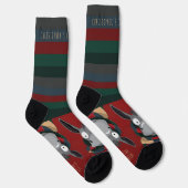 赤い服の陽気なロバの漫画　お祭りのストライプが入ってる ソックス (右)