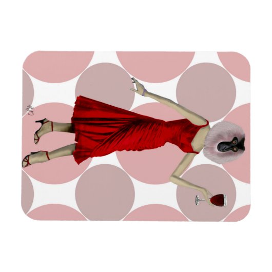 赤い服を着たサルとワイン マグネット (横)