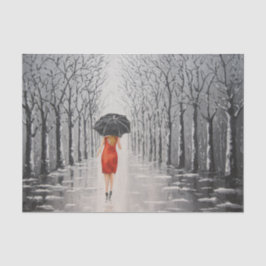 赤い服を着た女性が雪のティッシュペーパー 薄葉紙