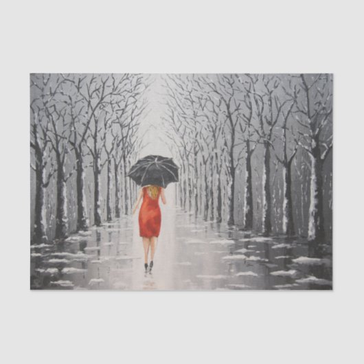 赤い服を着た女性が雪のティッシュペーパー 薄葉紙 (正面)