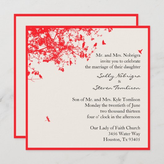 赤い木と鳥 招待状 (正面/裏面)