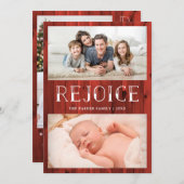 赤い木に喜べ | 素朴なマルチフォトクリスマス シーズンカード (正面/裏面)