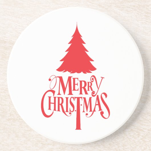 赤い木のクリスマスデザイン コースター (正面)