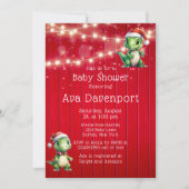 赤い木のクリスマス恐竜が赤ちゃんシャワーを点灯 招待状 (正面)