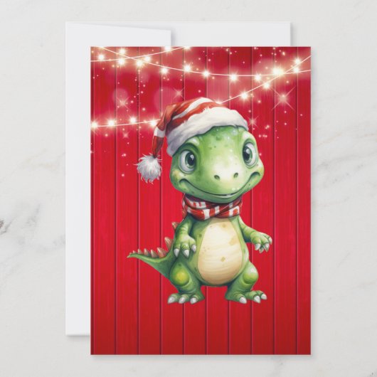 赤い木のクリスマス恐竜が赤ちゃんシャワーを点灯 招待状 (裏面)