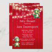 赤い木のクリスマス恐竜が赤ちゃんシャワーを点灯 招待状 (正面/裏面)