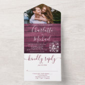 赤い木のストリングライト メイソンジャー フォト ウェディング オールインワン招待状 (内側)