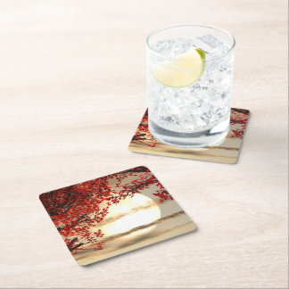 赤い木の下の暖かい夜 – Digital Art スクエアペーパーコースター