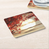 赤い木の下の暖かい夜 – Digital Art スクエアペーパーコースター (アングル)