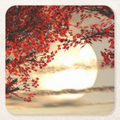 赤い木の下の暖かい夜 – Digital Art スクエアペーパーコースター (正面)
