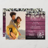 赤い木の文字列のライトは緑の写真結婚の 招待状 (正面/裏面)