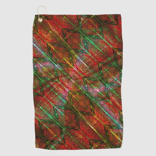 赤い木の板と青い緑の線とジグザグ？ ゴルフタオル (正面)