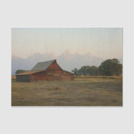 赤い木造の納屋が屋根を我々に傾けている 薄葉紙