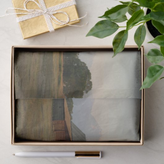 赤い木造の納屋が屋根を我々に傾けている 薄葉紙 (ギフト)