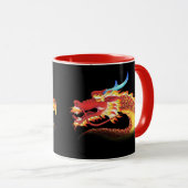 赤い東洋および西洋風のドラゴンのポートレート マグカップ (正面右)