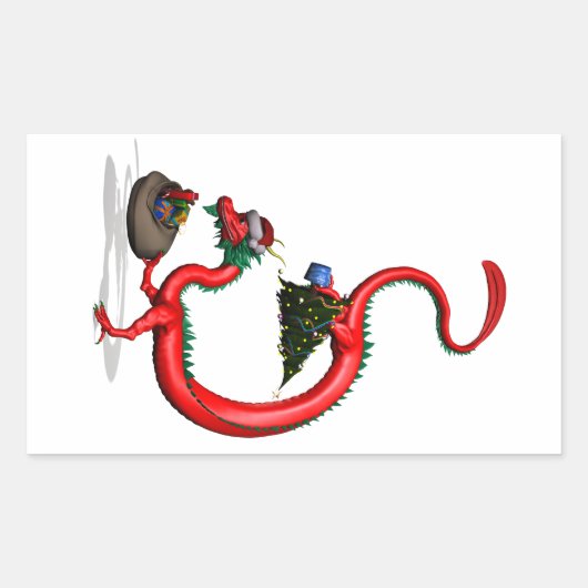 赤い東洋の竜 長方形シール (正面)